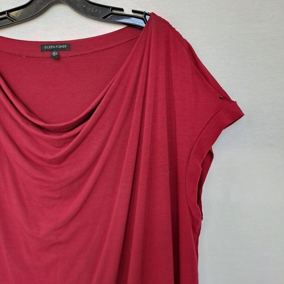 Eileen Fisher Berry Pink Drape Front Comfy Rayon Lycra Cap Sleeve Dress szM - Picture 8 of 9